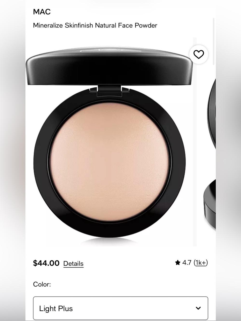 MAC Cosmetics Mineralize Skinfinish Natural Powder — Light Plus